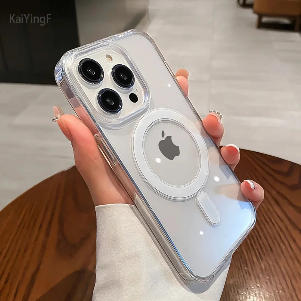 Transparent Case For iPhone 17 16 15 14 13 12 11 Pro Max Plus Air Magnetic Wireless Charge Cases Clear Cover