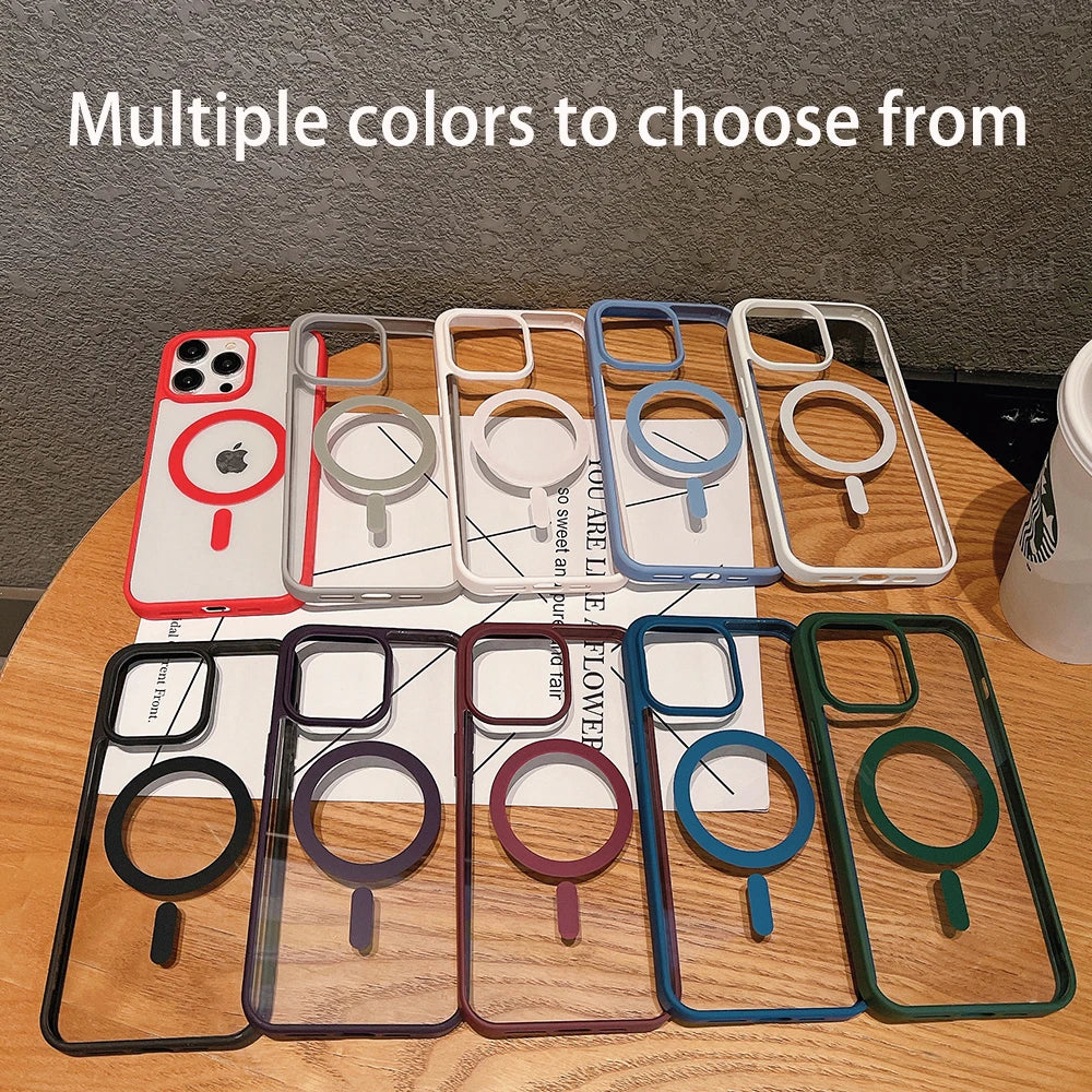 Transparent Case For iPhone 17 16 15 14 13 12 11 Pro Max Plus Air Magnetic Wireless Charge Cases Clear Cover