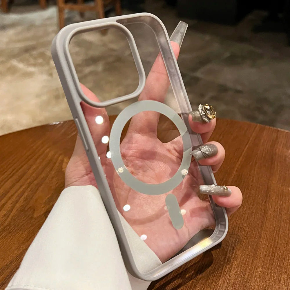 Transparent Case For iPhone 17 16 15 14 13 12 11 Pro Max Plus Air Magnetic Wireless Charge Cases Clear Cover