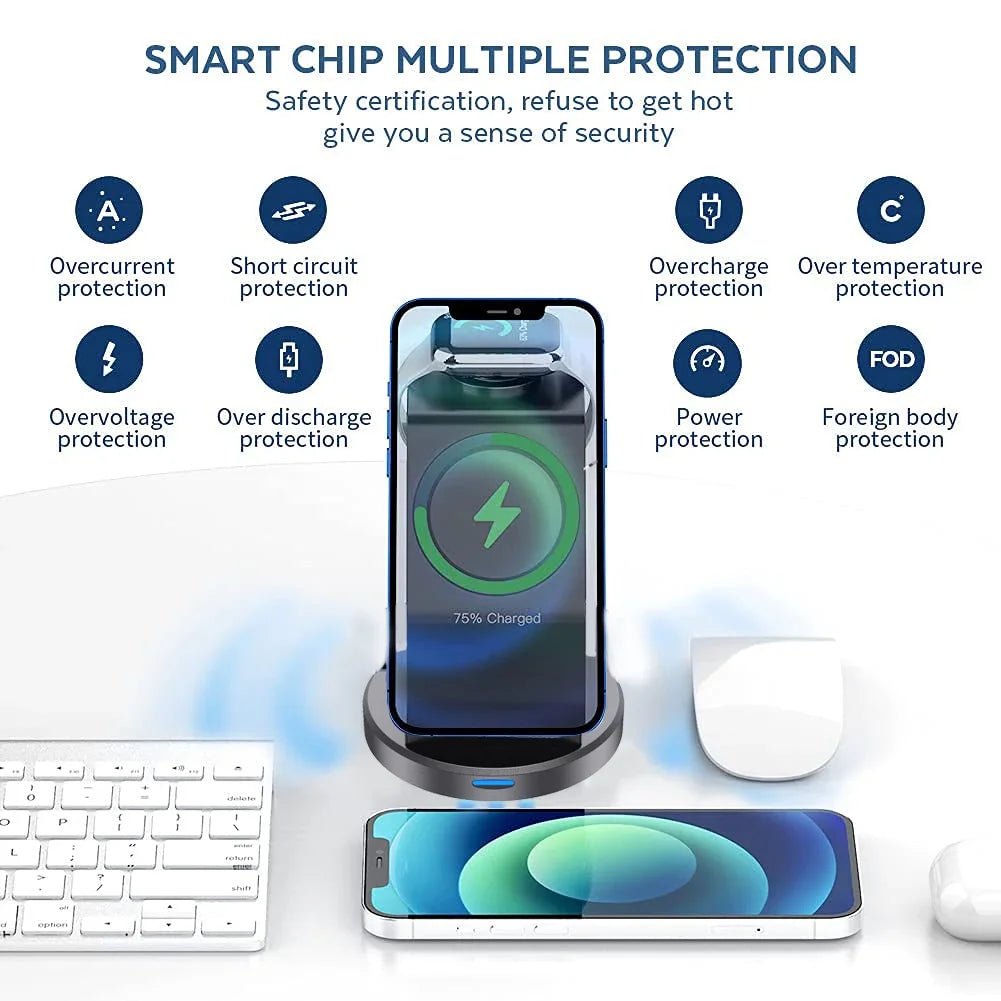 3-in-1 Magnetic Wireless Charging Station For iPhone, Apple Watch & AirPods