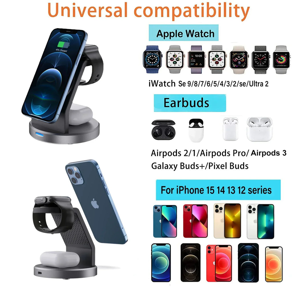 3-in-1 Magnetic Wireless Charging Station For iPhone, Apple Watch & AirPods